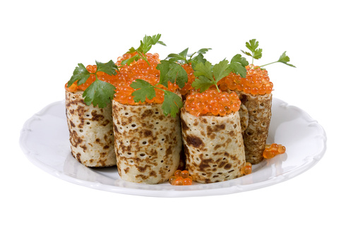 Stock Photo Delicious pancake with red caviar 05