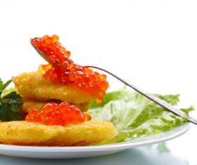 Stock Photo Delicious pancake with red caviar 07