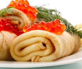 Stock Photo Delicious pancake with red caviar 08