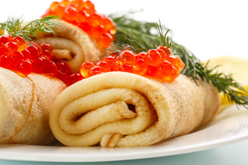 Stock Photo Delicious pancake with red caviar 08