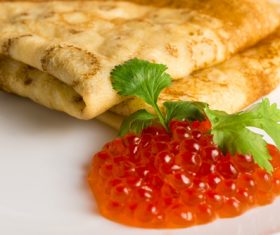 Stock Photo Delicious pancake with red caviar 10