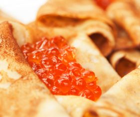 Stock Photo Delicious pancake with red caviar 12