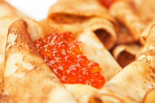 Stock Photo Delicious pancake with red caviar 12