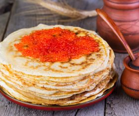 Stock Photo Delicious pancake with red caviar 13