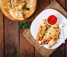 Stock Photo Delicious pancake with red caviar 19
