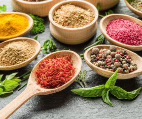 Stock Photo Fragrant spices and seasonings on wooden spoons 03