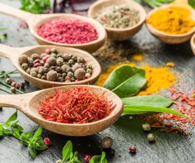 Stock Photo Fragrant spices and seasonings on wooden spoons 10