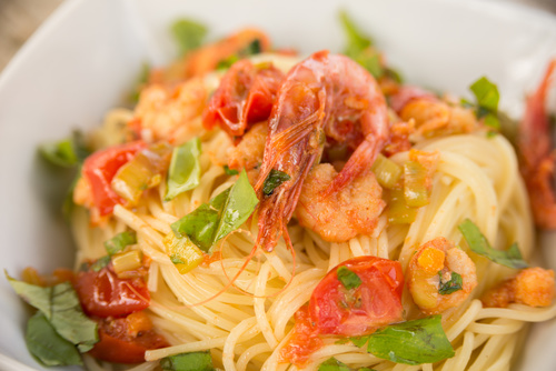 Stock Photo Fresh shrimp pasta