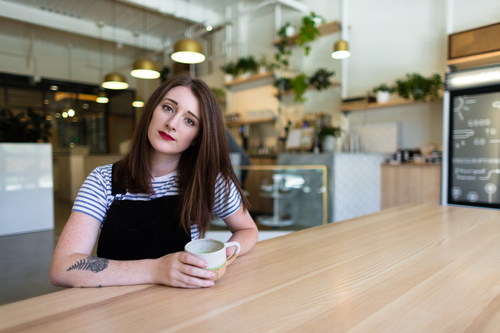 Stock Photo Girl drinking coffee in coffee shop