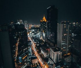 Stock Photo High angle shot night city lights