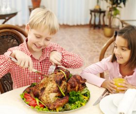Stock Photo Little boy eating turkey