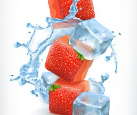 Strawberries and ice ingredients for a cocktail vector