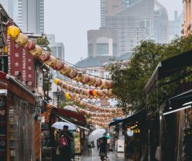 Street in rainy day Stock Photo