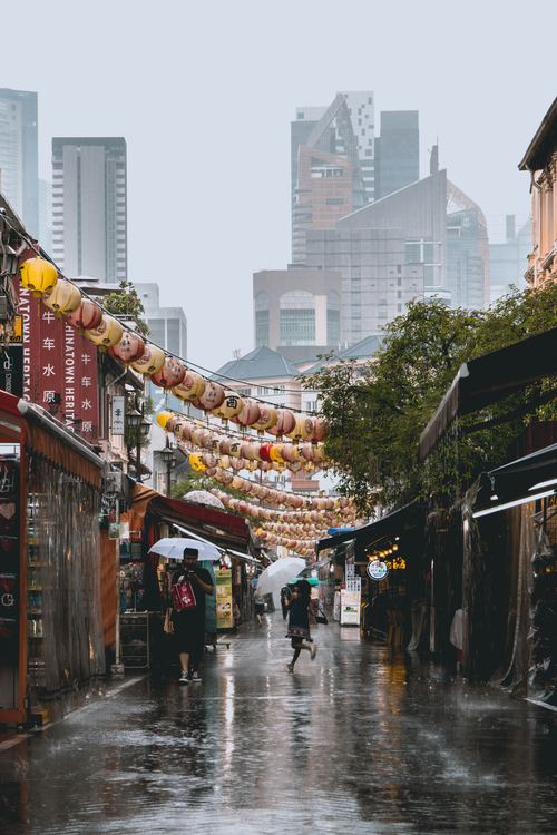 Street in rainy day Stock Photo