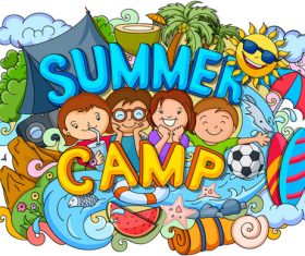 Summer camping doodle illustration vector material
