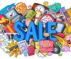 Summer promotion doodle illustration vector material