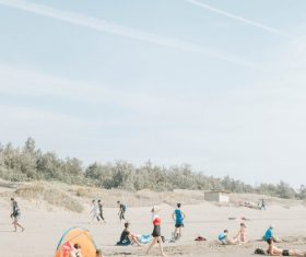 Summer seaside beach vacation crowd Stock Photo
