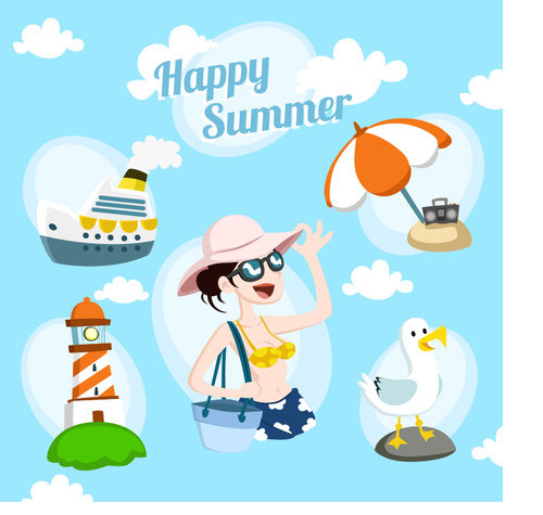 Summer vacation element vector material