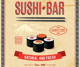Sushi bar poster vintage vector 01