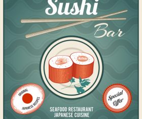 Sushi bar poster vintage vector 02
