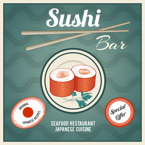 Sushi bar poster vintage vector 02