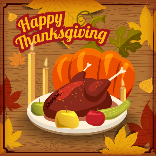 Thanksgiving background with turkey vector