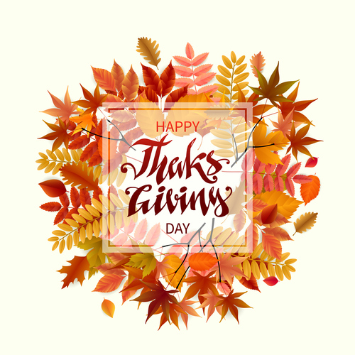 Thanksgiving with autumn leaves vector background 01