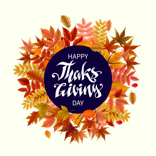 Thanksgiving with autumn leaves vector background 02