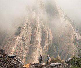 Tourists and the beautiful natural scenery of the mountains Stock Photo