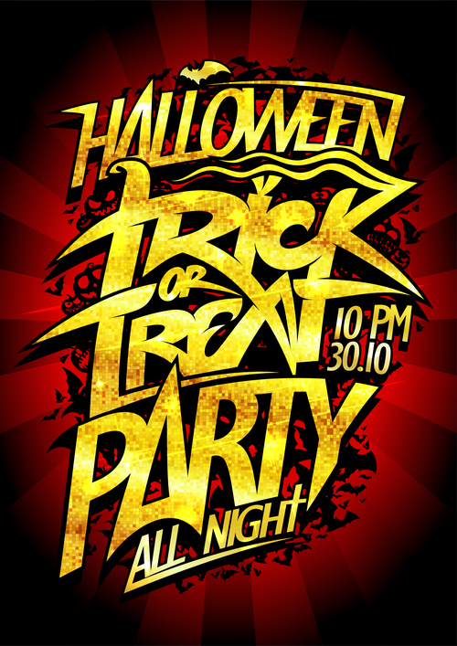 Trick or Treat Halloween Party Poster red rays vector