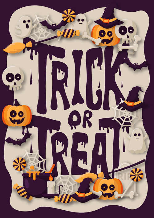 Trick or treat halloween background design vector 02