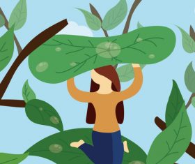 Vector illustration of man with waterdrops on leaves