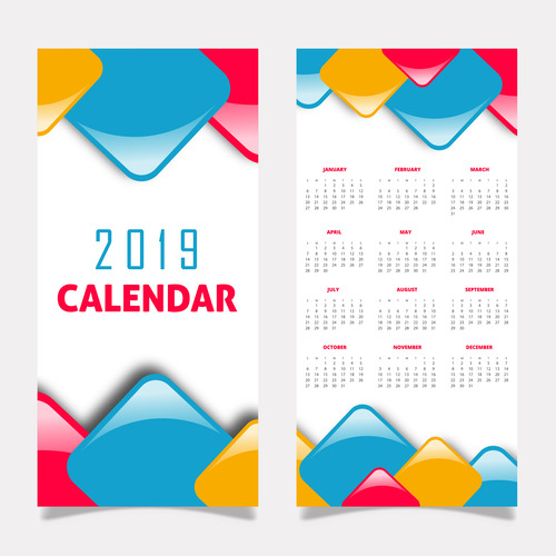 Vertical 2019 calendar template vector set 02
