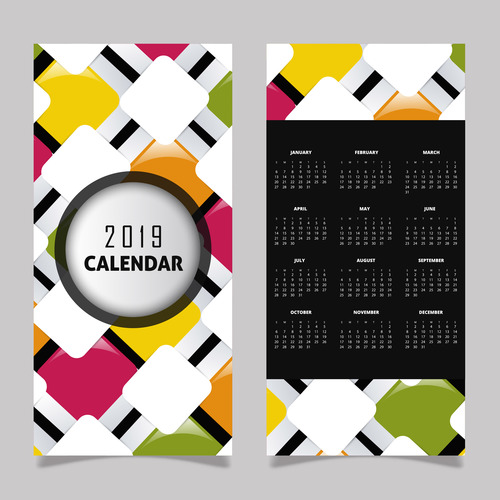 Vertical 2019 calendar template vector set 03