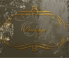 Vintage grunge background with golden ornament vector 02