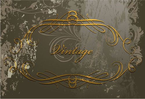 Vintage grunge background with golden ornament vector 02