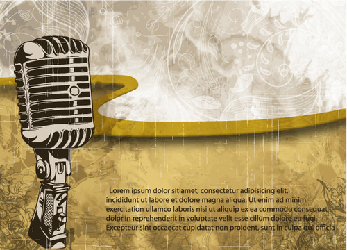 Vintage grunge music background with microphone vector