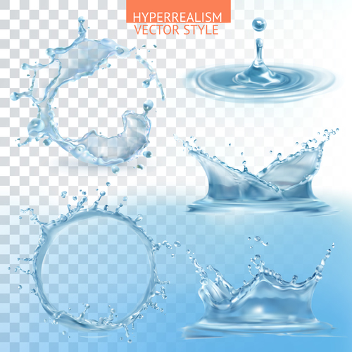 Water splashing with transparency vector set 02