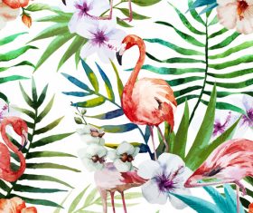 Watercolor painted cinnabar flower and flamingo vector aimaterial