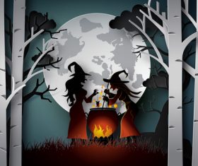 Witch with halloween night vector