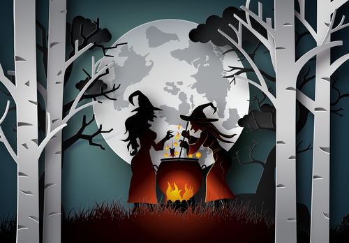 Witch with halloween night vector