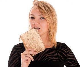 Woman holding wallet Stock Photo 02