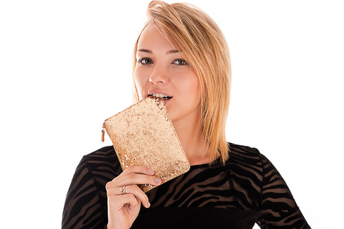 Woman holding wallet Stock Photo 02