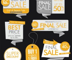 Yellow sale banners and labels vector set