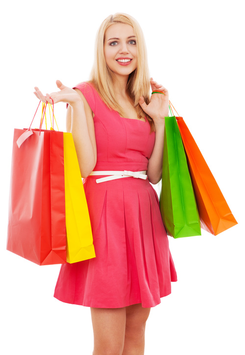 Young beauty holding various color shopping bags Stock Photo 02