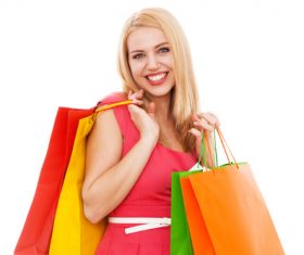 Young beauty holding various color shopping bags Stock Photo 04