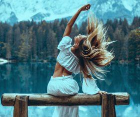 Young happy woman on the lake Stock Photo 05