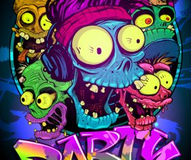 Zombie Faces Party Poster blue vector