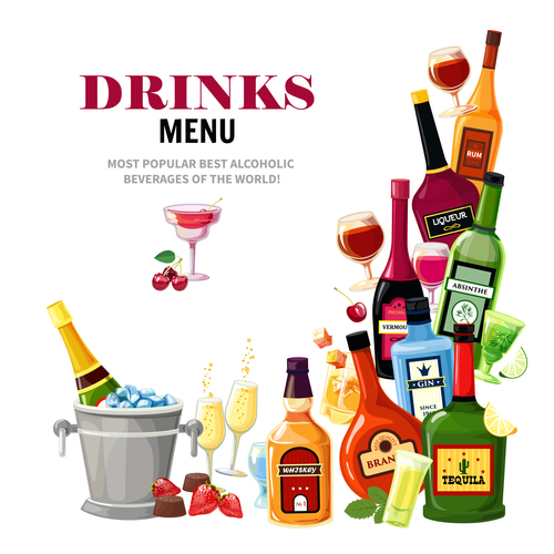 alcohol drinks menu cover vector