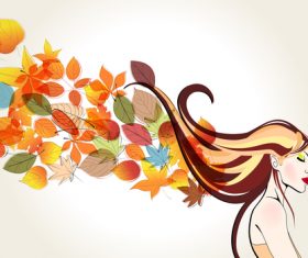 autumn cute girl with leaves vector 01